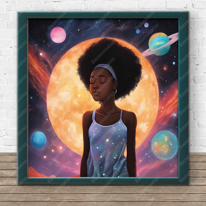 Black Space Girl Print